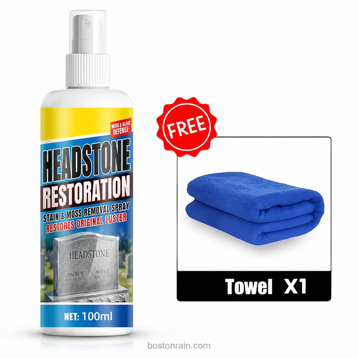 Headstone cleaning spray in use