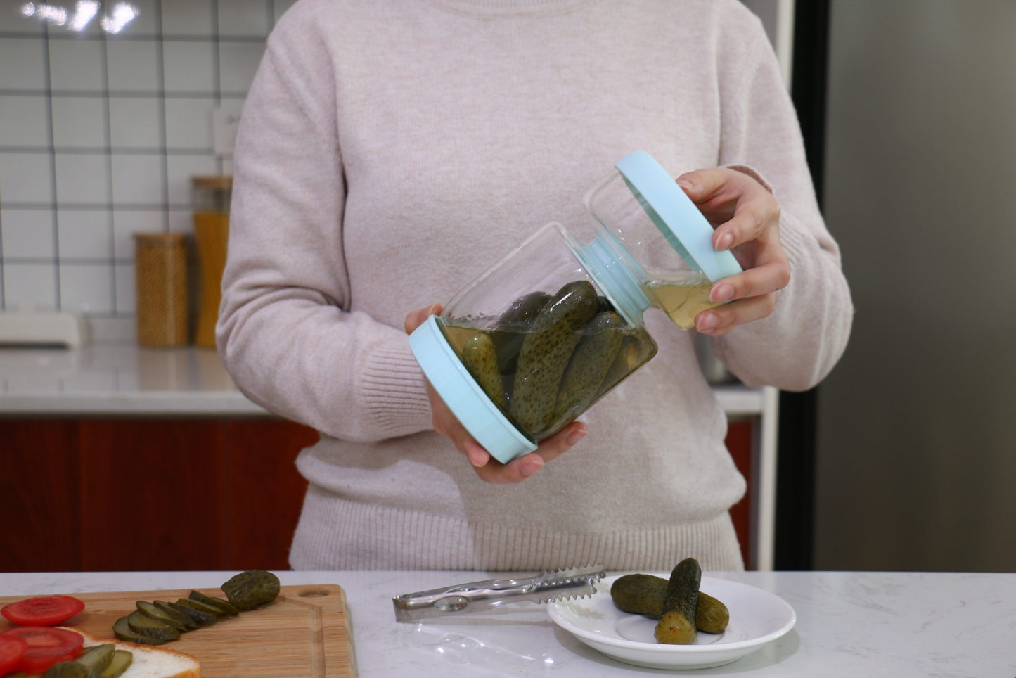 Glass Pickle and Olive Jar