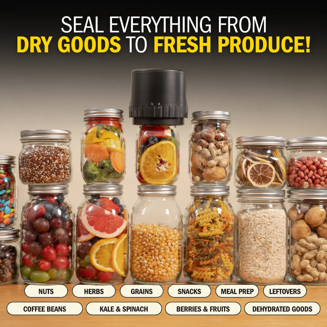 Cordless Mason Jar Vacuum Sealer pantry and produce storage