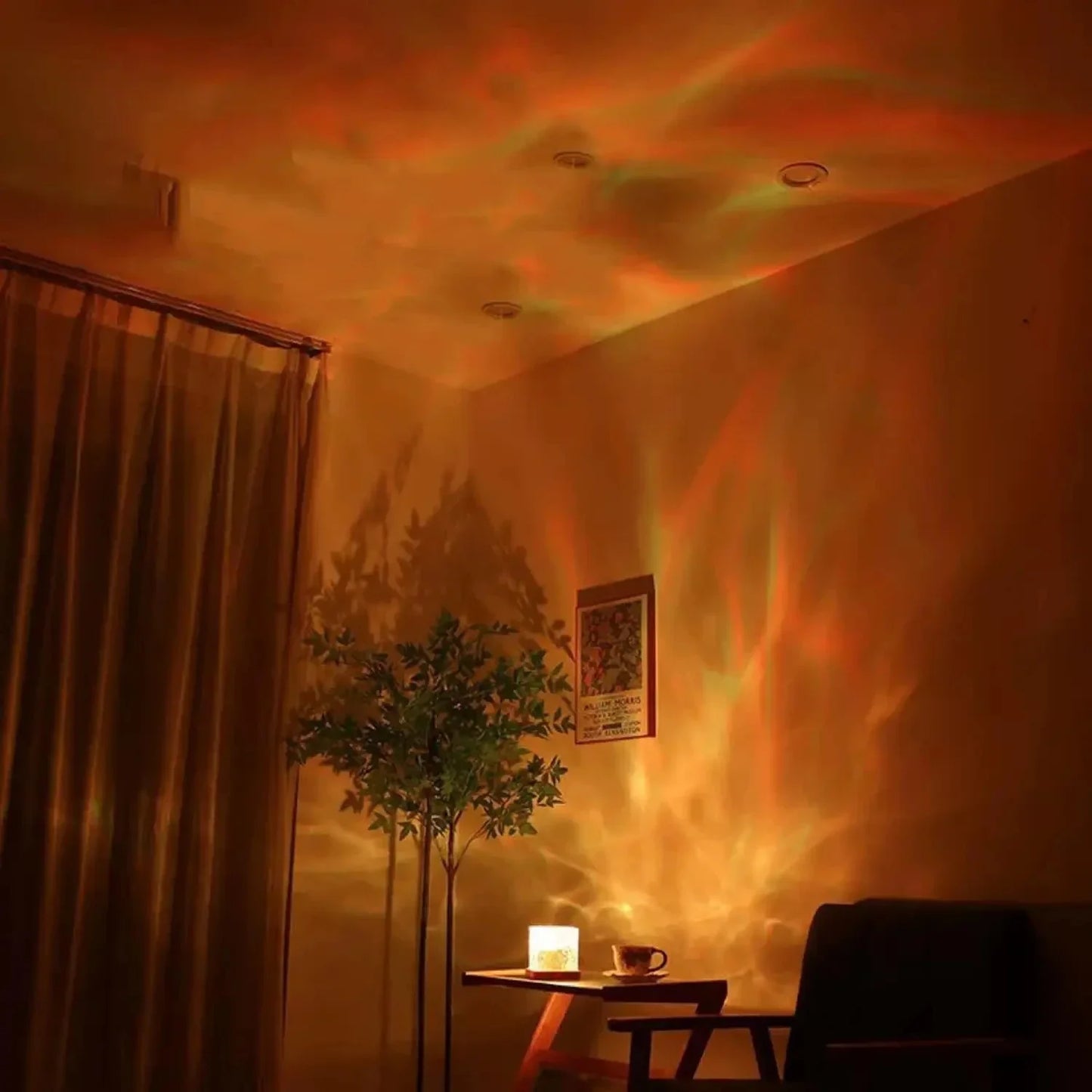 Warm ambient water ripple light effect in a room