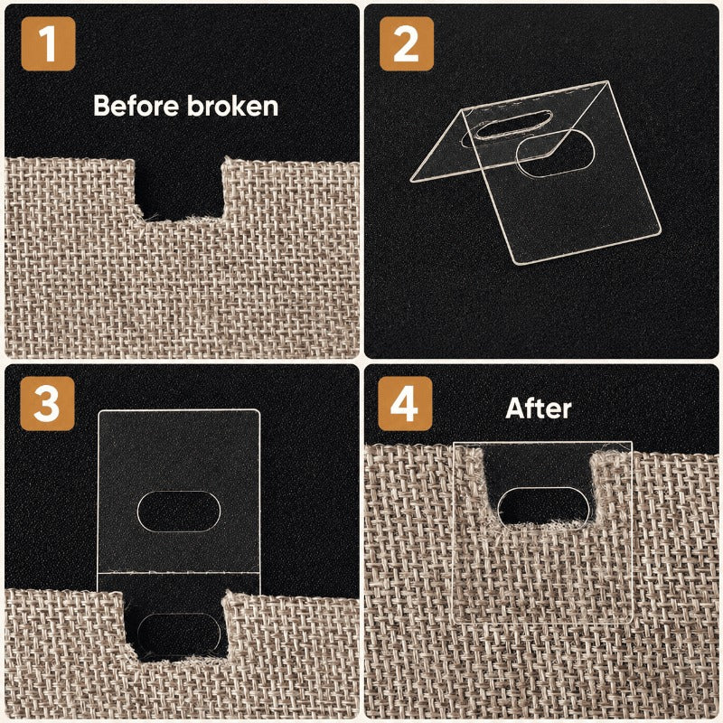 Fold-over repair steps for a torn blind slot