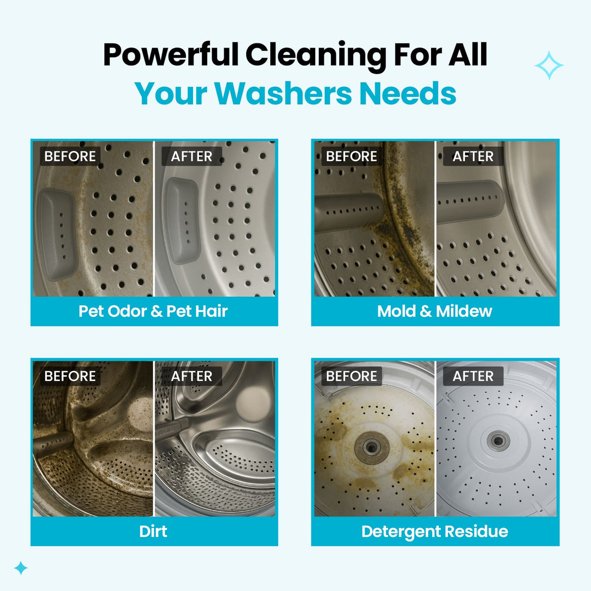 Washer buildup before and after examples