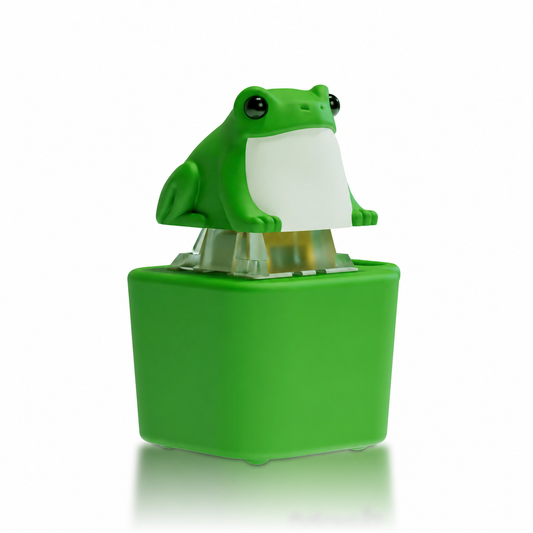 Green frog fidget keychain on white background