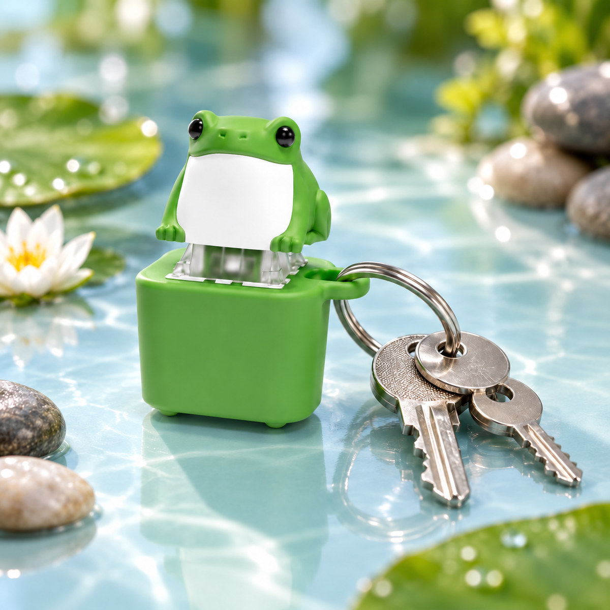 Frog fidget keychain attached to keys
