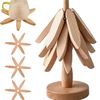 Natural Tree Trivet Set - 4 Wooden Trivets & 1 Stand Like a Christmas Tree