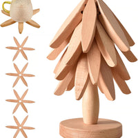 Natural Tree Trivet Set - 4 Wooden Trivets & 1 Stand Like a Christmas Tree