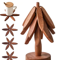 Natural Tree Trivet Set - 4 Wooden Trivets & 1 Stand Like a Christmas Tree