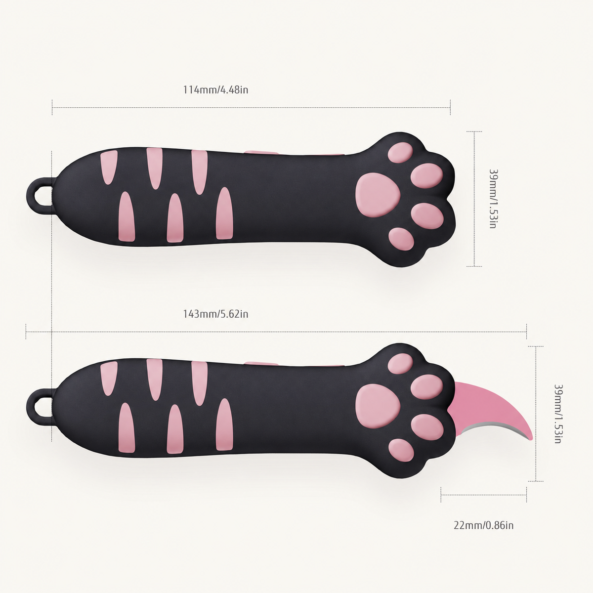 Cat-paw cutter extended and retracted dimensions