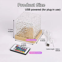 Water ripple cube lamp with remote control and USB cable