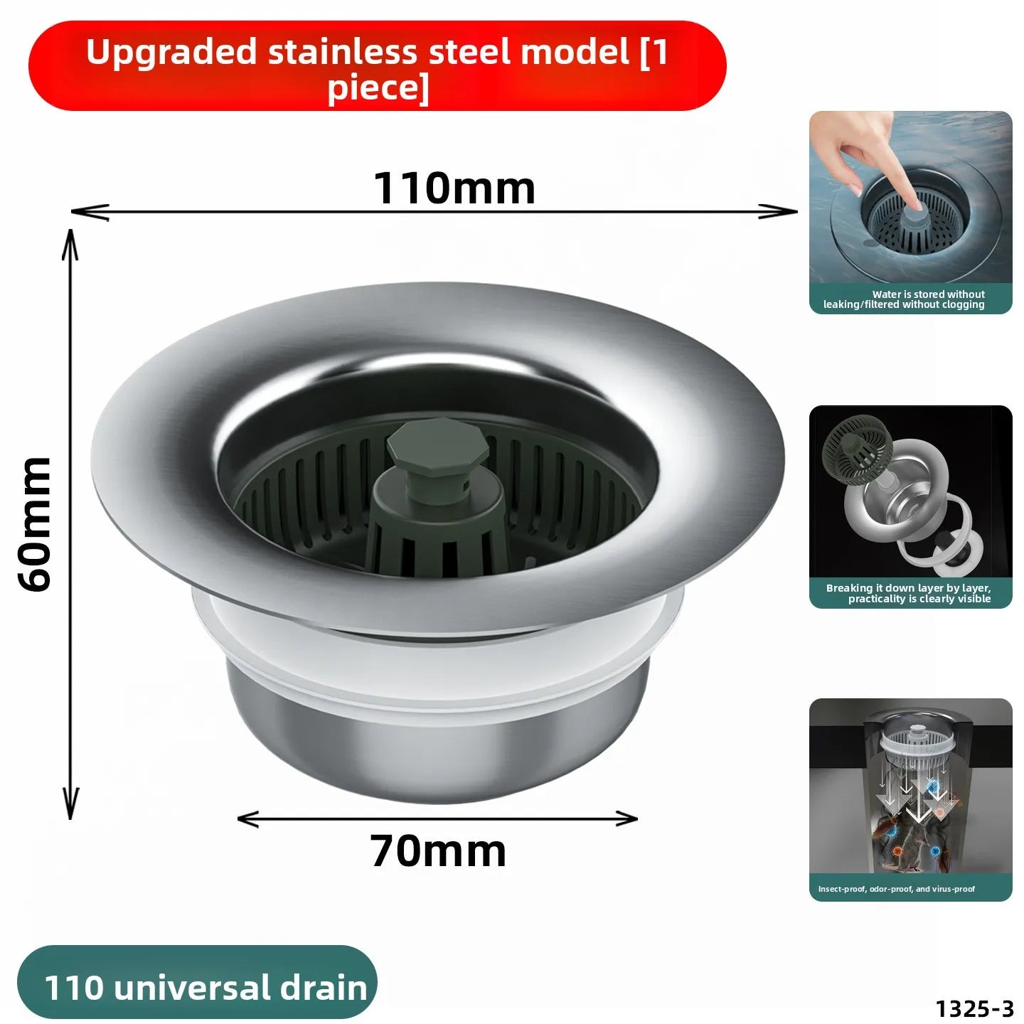 AliExpress supplier image of full sink drain strainer unit