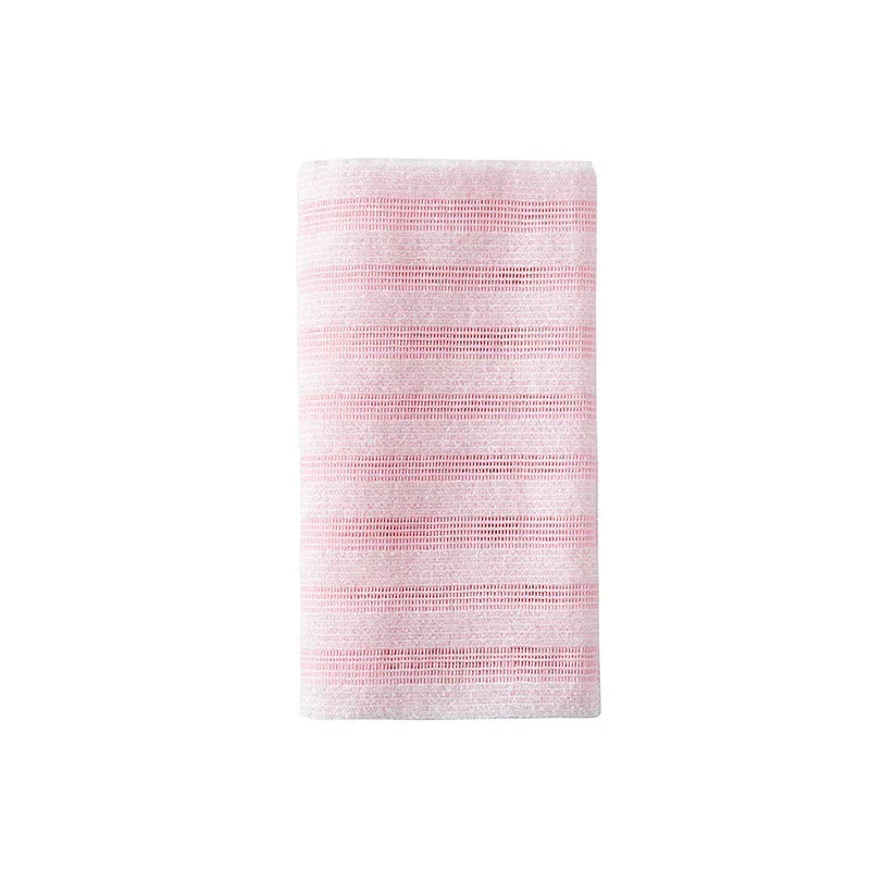 Pink exfoliating back towel folded flat
