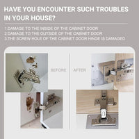 Before and after cabinet hinge repair examples