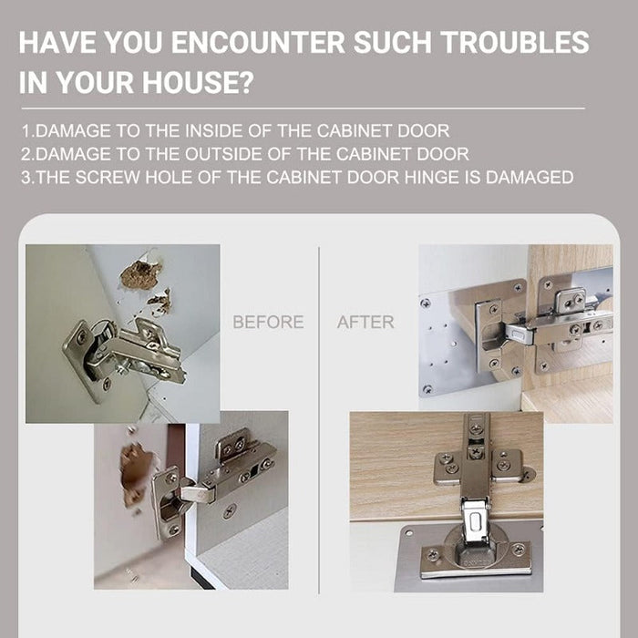 Before and after cabinet hinge repair examples