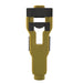 Front view of a green door latch installation tool with a black cross fence against a white background.