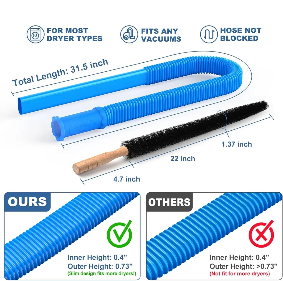 Dryer vent hose size reference image with brush shown