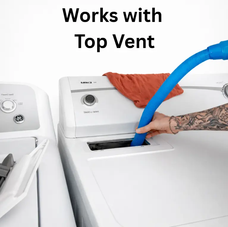 Dryer vent vacuum hose attachment used with a top vent dryer