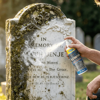 Headstone cleaning spray foam application close-up