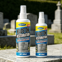 Headstone restoration spray bottles on stone surface