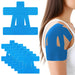 Stack of blue pre-cut shoulder patches beside a blue patch shown on a shoulder