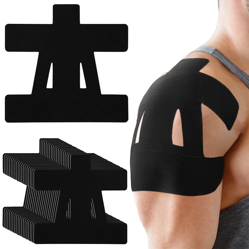 Black pre-cut shoulder patch shown beside an applied black patch on an upper arm